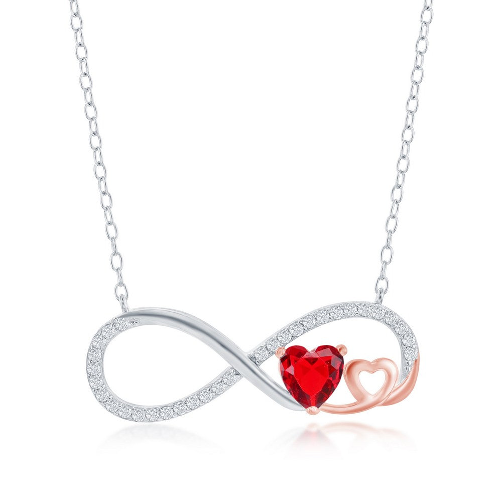 Sterling Silver Heart Infinity Necklace - Created Ruby