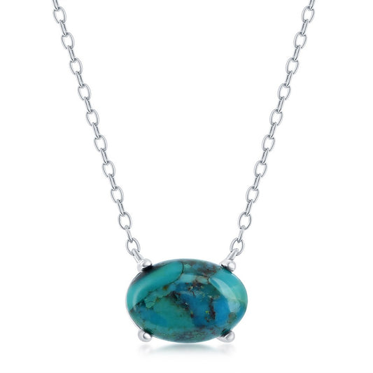 Sterling Silver Oval Reconstituted Turquoise Necklace