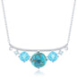 Sterling Silver Graduating Round Turquoise and Blue CZ Necklace