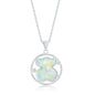 Sterling Silver White Inlay Opal & CZ Circle Necklace