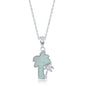 Sterling Silver White Inlay Opal & CZ Double Palm Tree Necklace