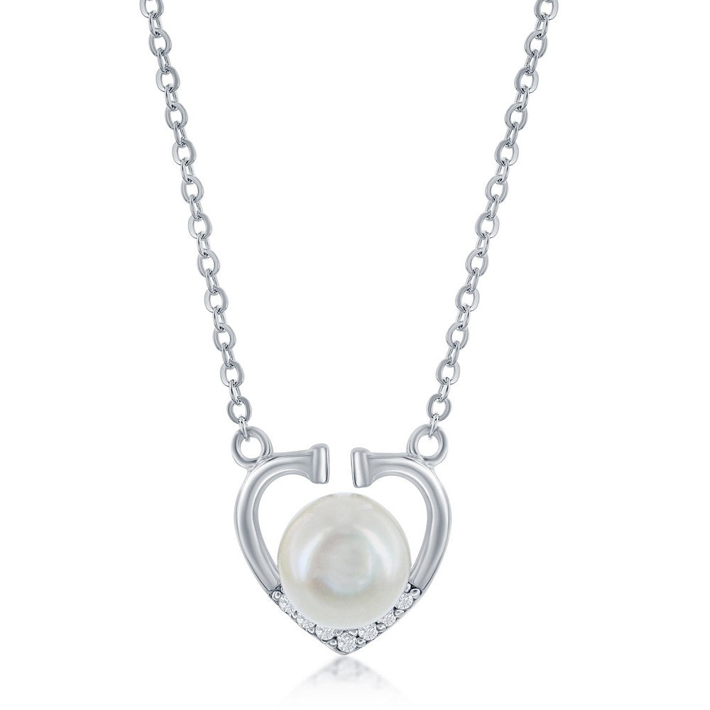 Sterling Silver Round FWP w/ CZ Heart Necklace