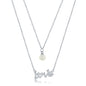 Sterling Silver CZ 'LOVE' and Round FWP Layered Necklace