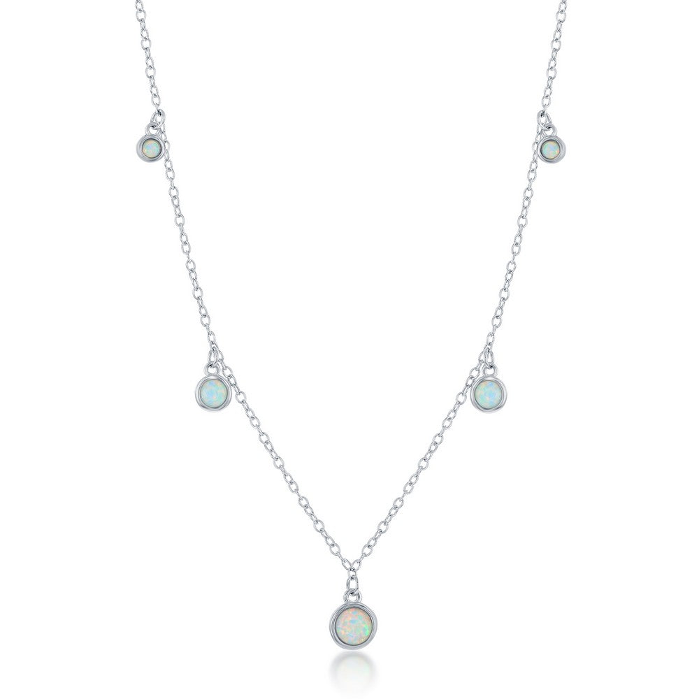 Sterling Silver White Opal Bezel-Set Dangling Necklace