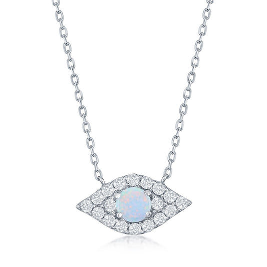 Sterling Silver White Opal & CZ Evil Eye Necklace