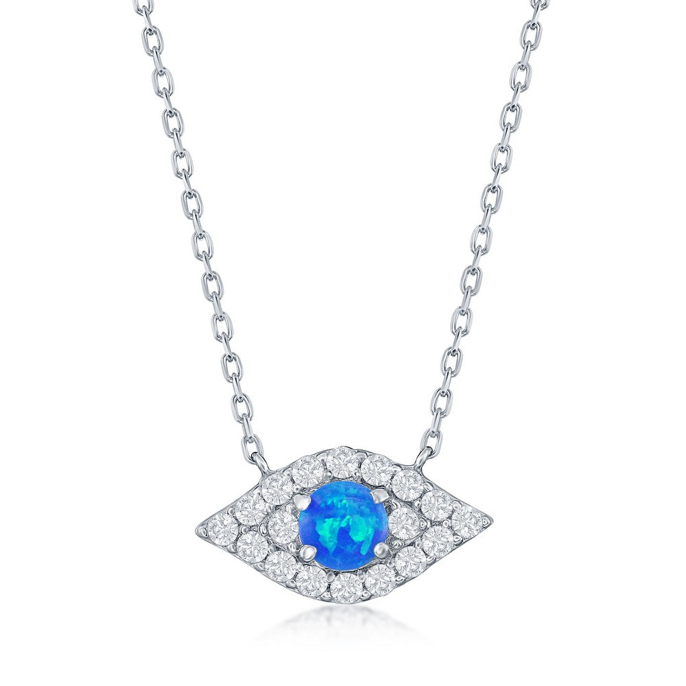 Sterling Silver Blue Opal & CZ Evil Eye Necklace