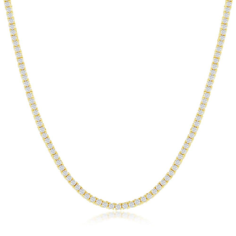 Sterling Silver 2mm CZ Tennis Necklace - Gold Plated