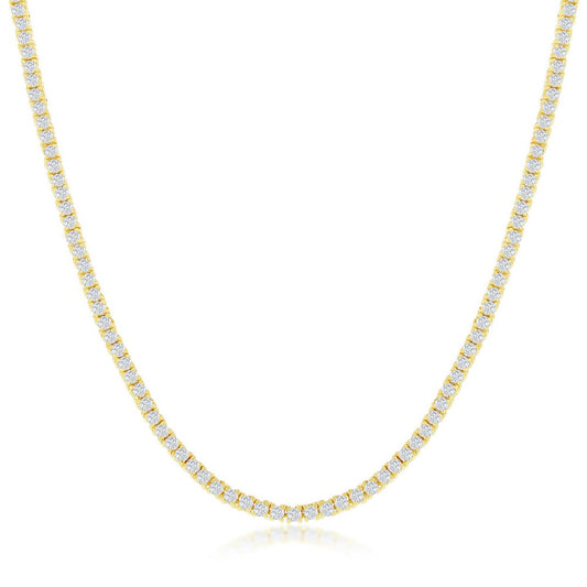 Sterling Silver 2mm CZ Tennis Necklace - Gold Plated