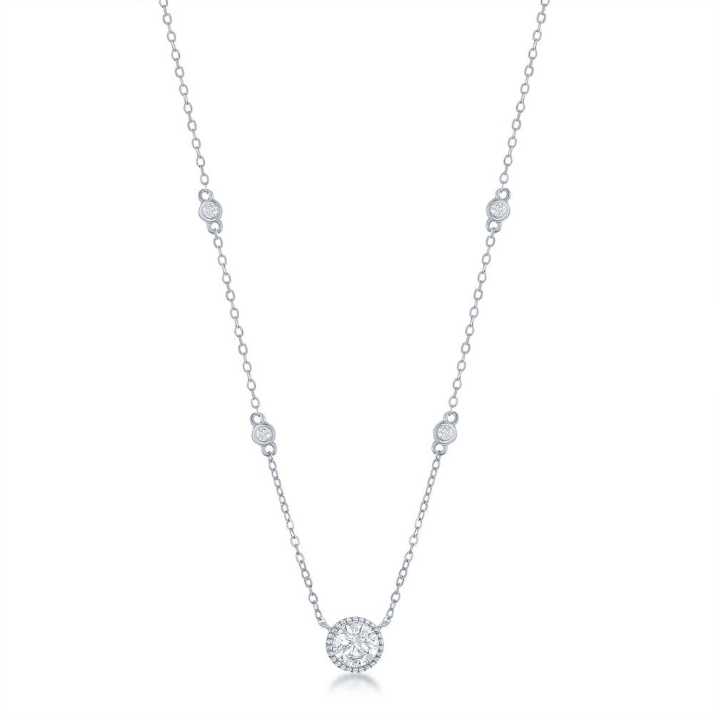 Sterling Silver Round CZ Station Necklace