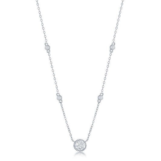 Sterling Silver Round CZ Station Necklace