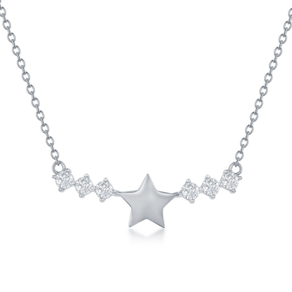 Sterling Silver Star with CZ Sides Bar Necklace