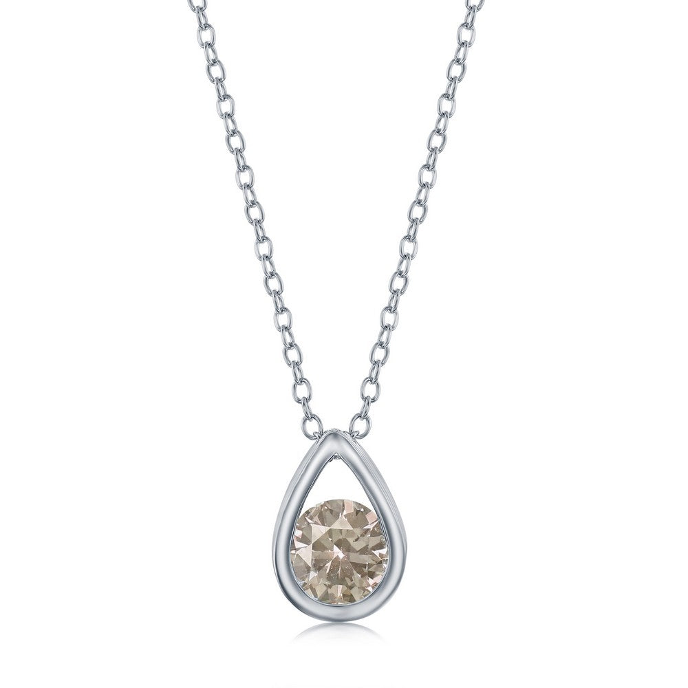 Sterling Silver Pearshaped Necklace w/Round 'June Birthstone' - Alexandrite