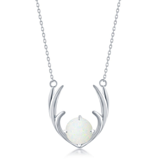 Sterling Silver White Opal Antlers Necklace