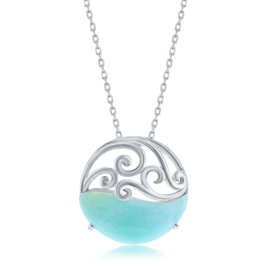 Sterling Silver Round Larimar Waves Necklace