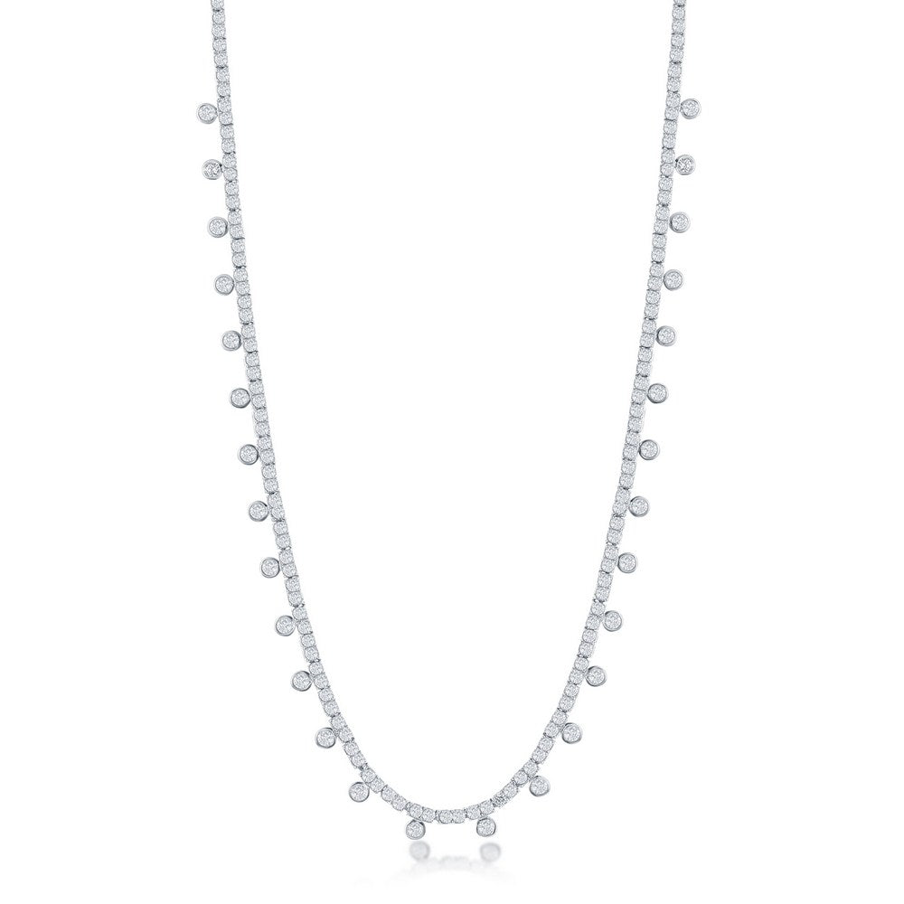 Sterling Silver 2mm CZ Tennis w/Hanging CZ's Necklace