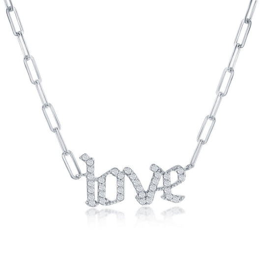 Sterling Silver 'Love' Paperclip Chain Necklace