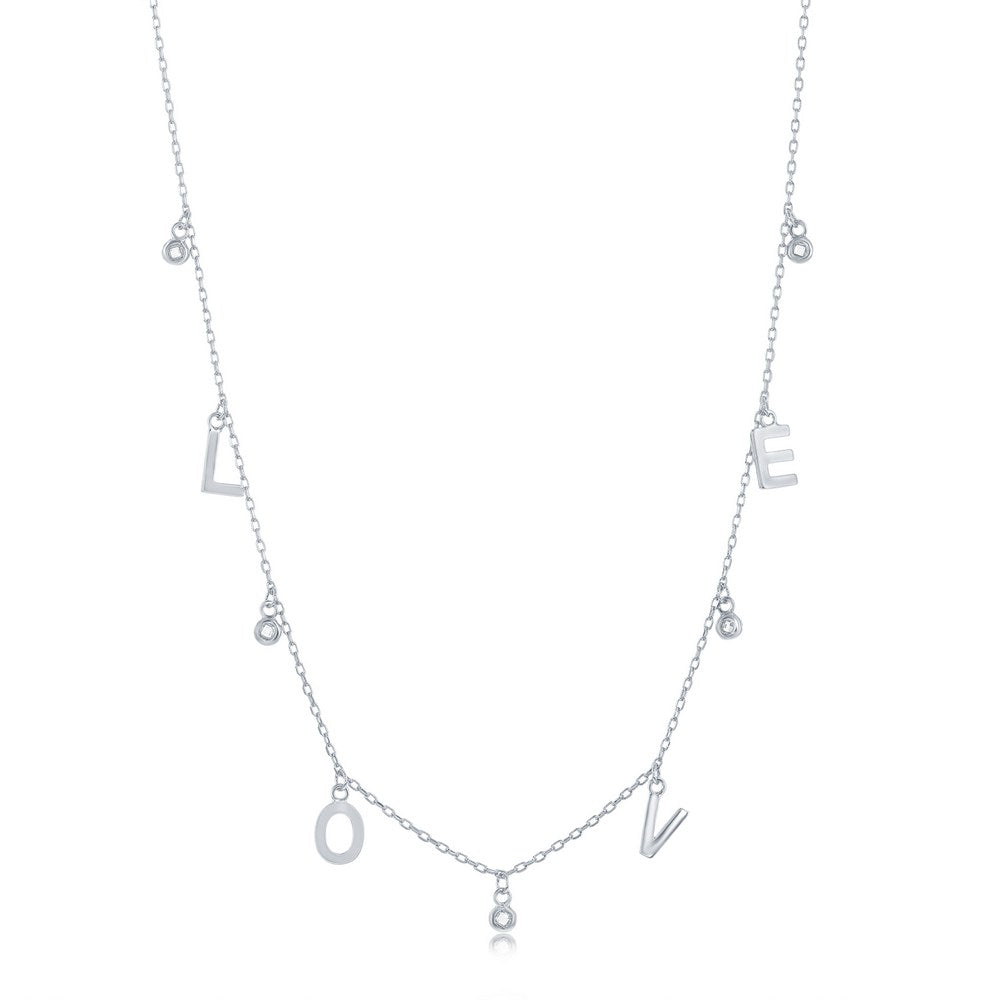 Sterling Silver 'LOVE' & CZ Charms Necklace