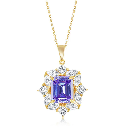 Sterling Silver Lavander Asscher-Cut & Multi-Shaped CZ's Necklace