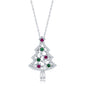 Sterling Silver Green, Red & White Christmas Tree Necklace