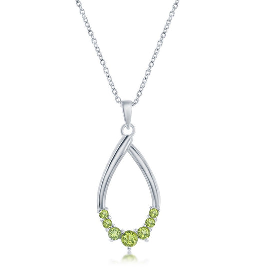 Sterling Silver Pear-shaped Gemstone Necklace - Peridot