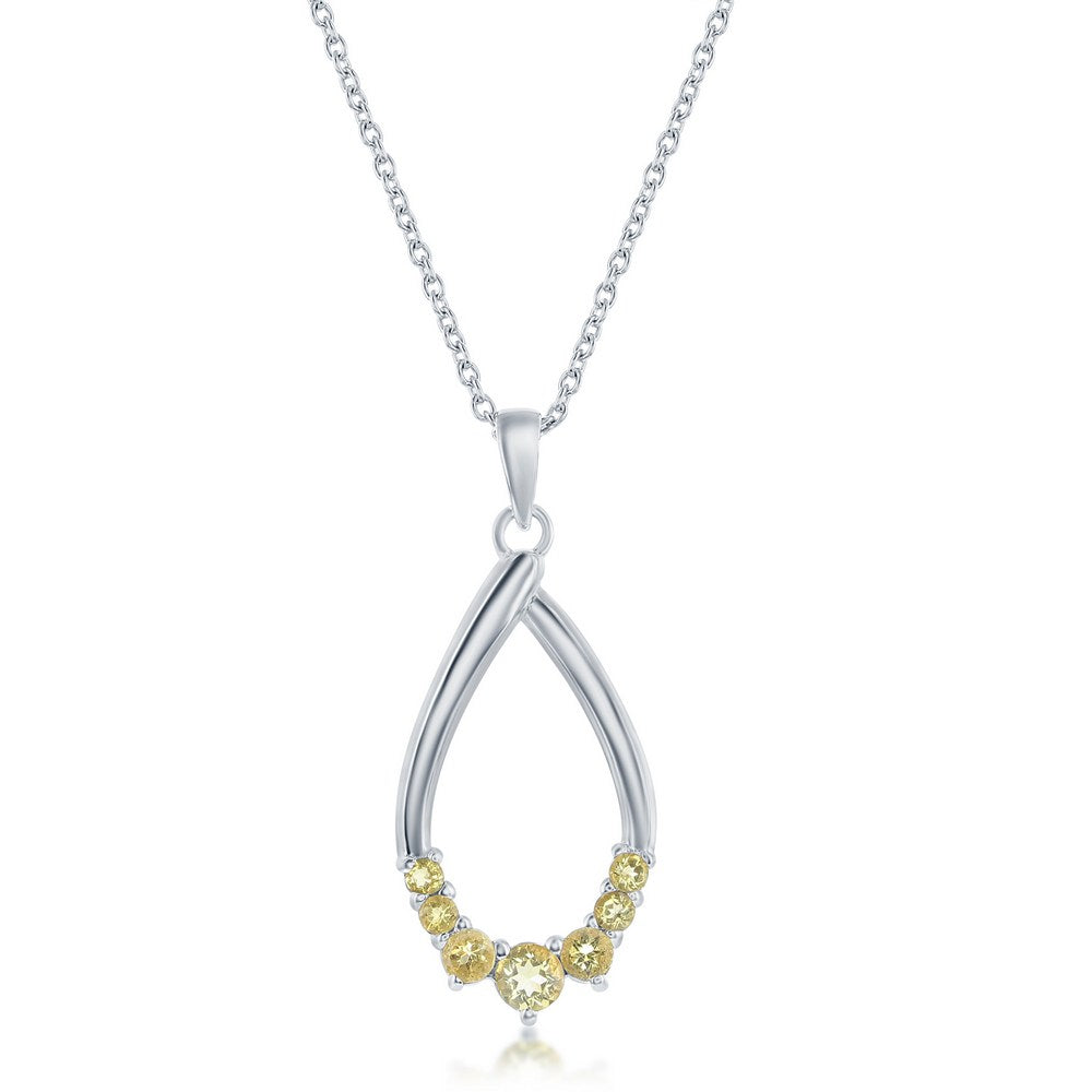 Sterling Silver Pear-shaped Gemstone Necklace - Citrine