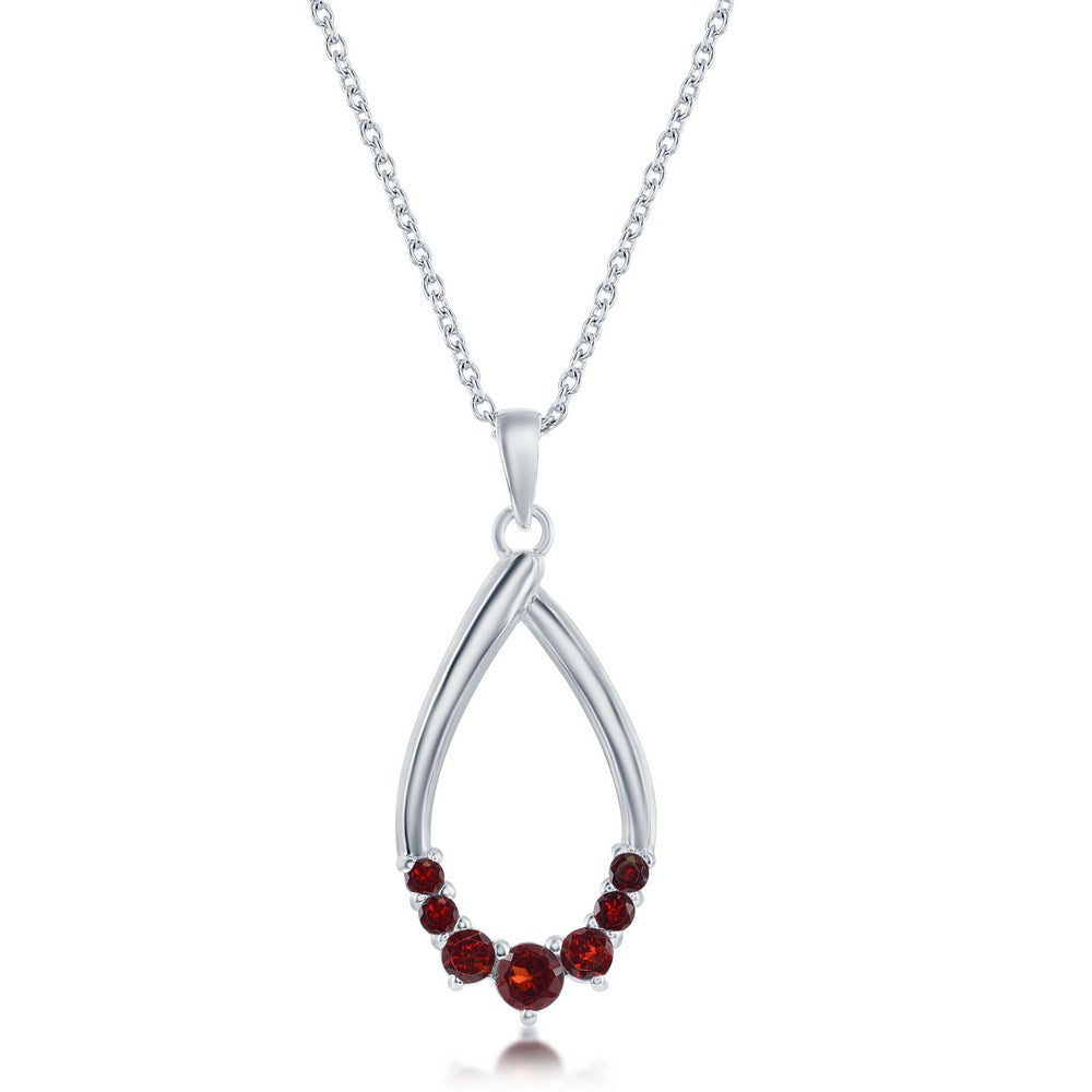 Sterling Silver Pear-shaped Gemstone Necklace - Garnet