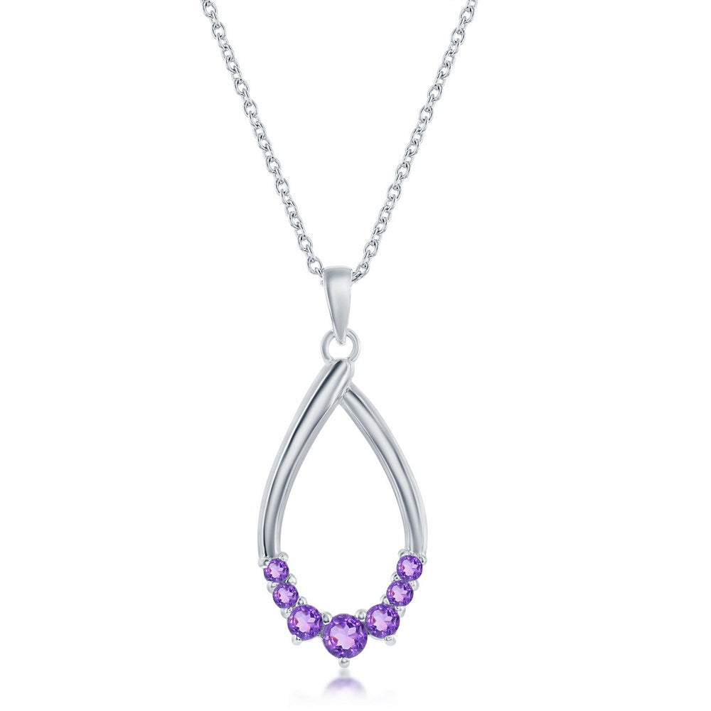 Sterling Silver Pear-shaped Gemstone Necklace - Amethyst