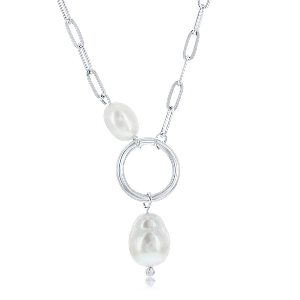 Sterling Silver Freshwater Pearl Paperclip Necklace