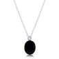 Sterling Silver Oval Onyx & White Topaz Necklace