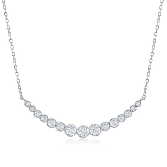 Sterling Silver Graduating Round CZ Curved Bar Necklace