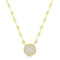 Sterling Silver Circle Pave CZ Mirror Chain Choker Necklace - Gold Plated