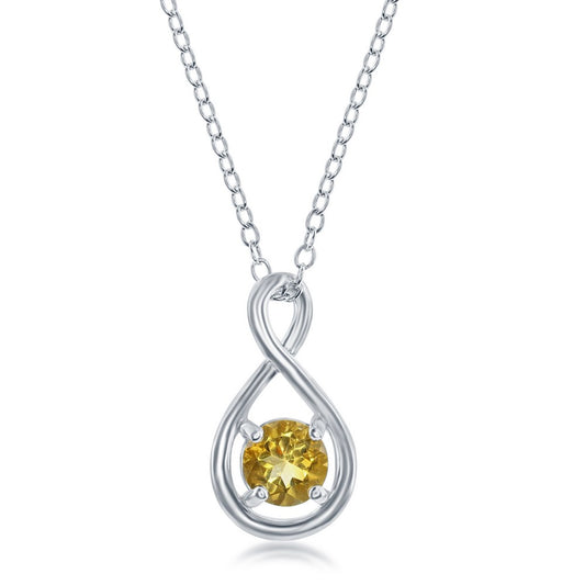 Sterling Silver Round 5mm Gem Infinity Design Necklace - Citrine