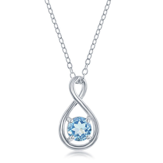 Sterling Silver Round 5mm Gem Infinity Design Necklace - Blue Topaz