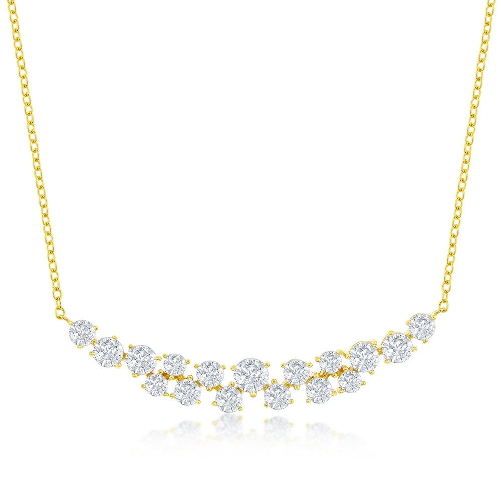 Sterling Silver Round CZ Curved Bar Necklace - Gold Plated