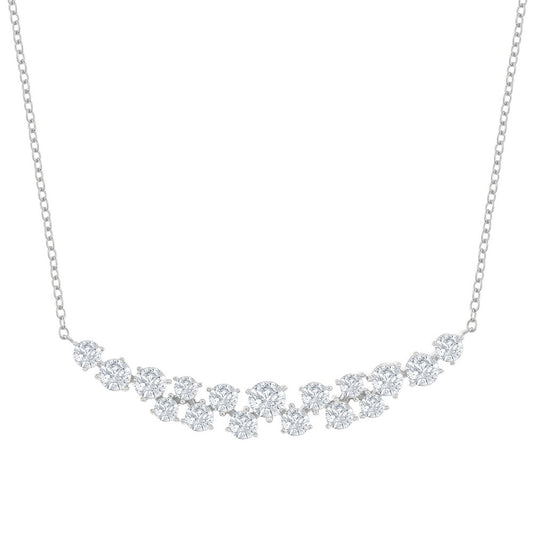 Sterling Silver Round CZ Curved Bar Necklace