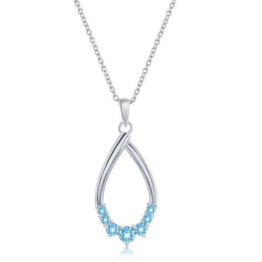 Sterling Silver Pearshaped Necklace - Swiss Blue Topaz