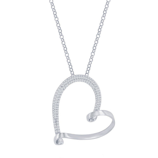 Sterling Silver Micro Pave Large Heart Necklace