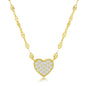 Sterling Silver Heart CZ Mirror Chain Choker Necklace - Gold Plated