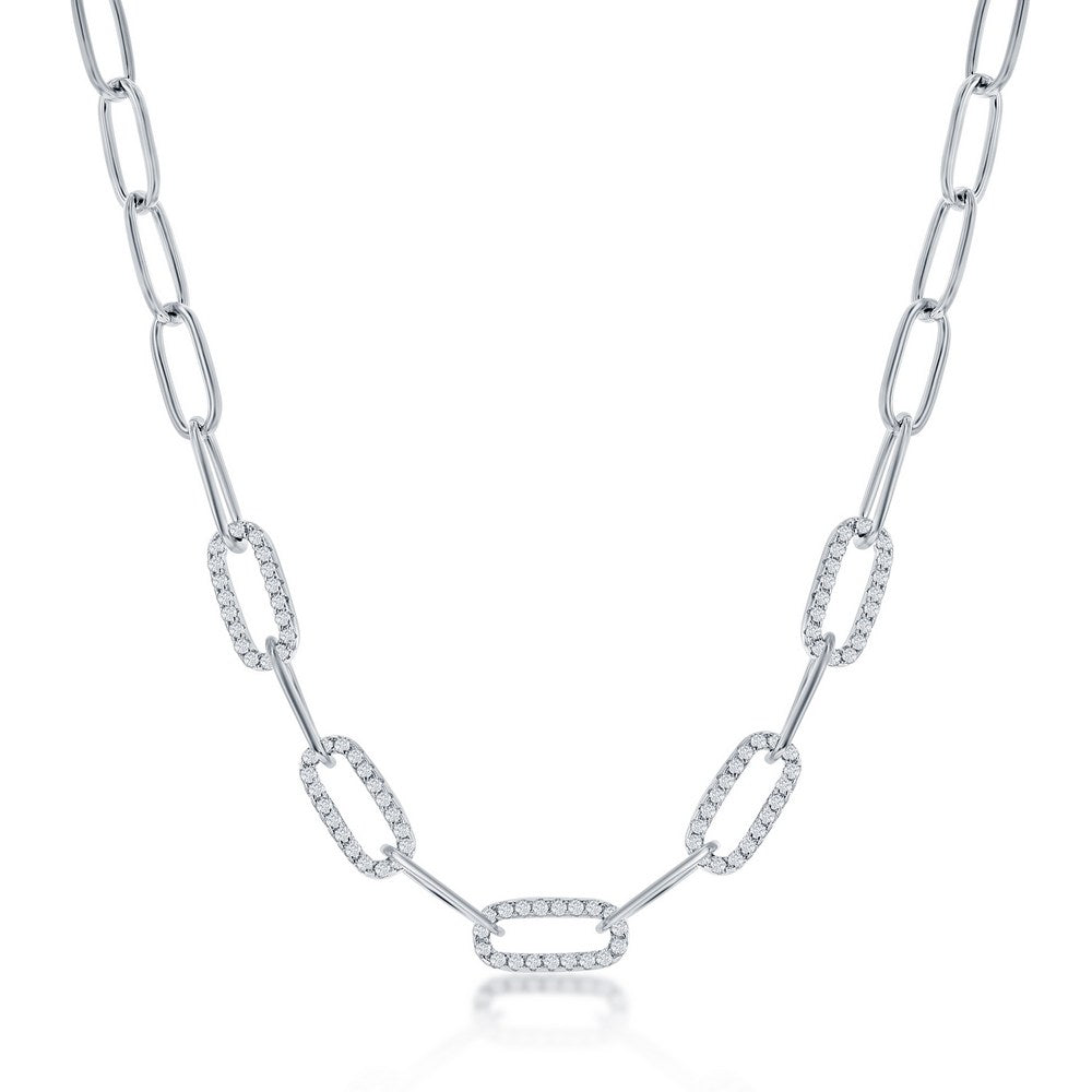 Sterling Silver 5mm CZ Paperclip Necklace