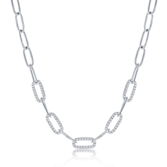 Sterling Silver 5mm CZ Paperclip Necklace