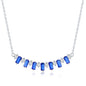 Sterling Silver Baguette CZ Bar Necklace - Sapphire