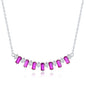 Sterling Silver Baguette CZ Bar Necklace - Pink Topaz CZ