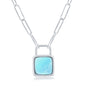 Sterling Silver Larimar Lock Paperclip Necklace