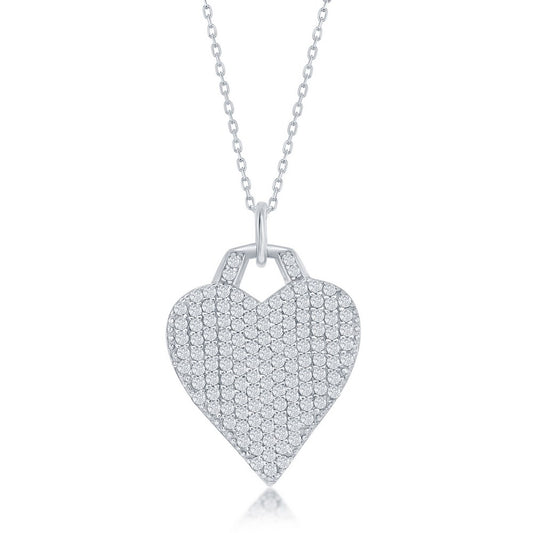 Sterling Silver Micro Pave CZ Heart Necklace