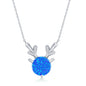 Sterling Silver Round Blue Opal Deer Necklace