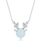 Sterling Silver Round White Opal Deer Necklace