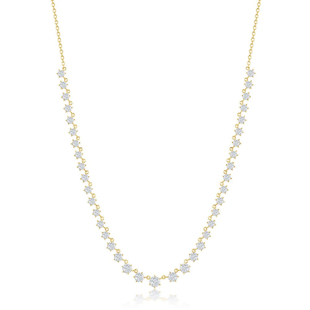 Sterling Silver Graduating Round CZ Necklace - Gold Plated