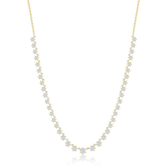 Sterling Silver Graduating Round CZ Necklace - Gold Plated