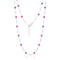 Sterling Silver Bezel-Set CZ & Bead Station Necklace - Ruby