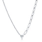 Sterling Silver Heart CZ, Half Cable & Paperclip Chain Necklace